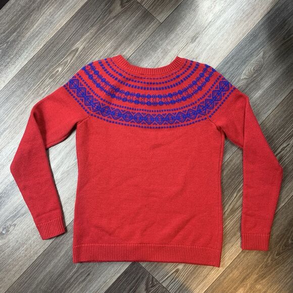 Talbots Sweater Women’s Petite Red Navy Fair Isle Lambswool Blend - Picture 7 of 7